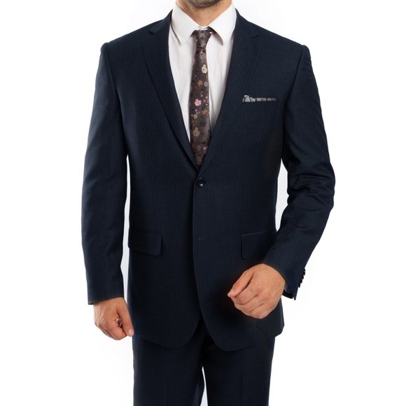Modern Fit Pinstriped Mens 2-Piece Suit Set, Navy